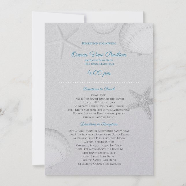 Silver Seashells Reception Details Wedding Invitation (Front)