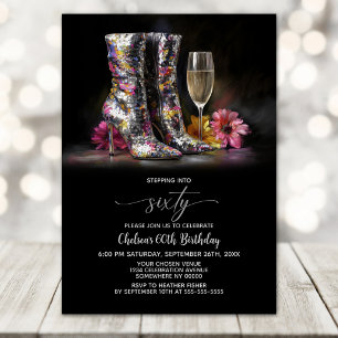 Silver Sequin Boots 60th Birthday Party Invitation