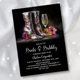 Silver Sequin Boots and Bubbly Bridal Shower Invitation