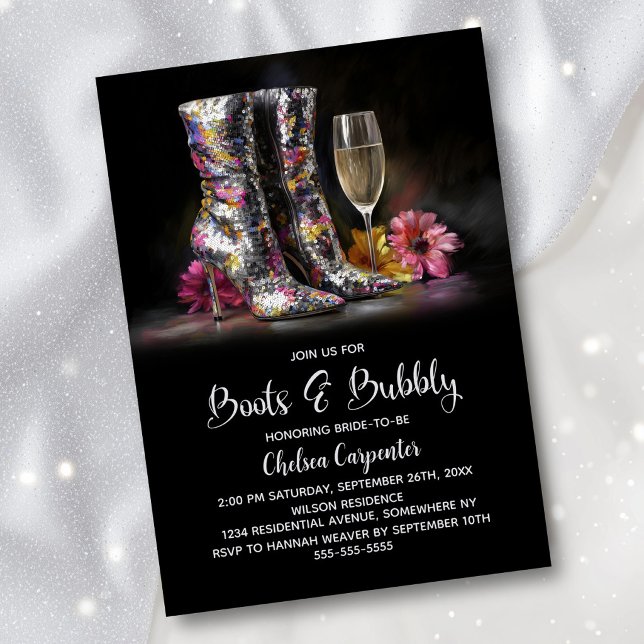 Silver Sequin Boots and Bubbly Bridal Shower Invitation (Creator Uploaded)