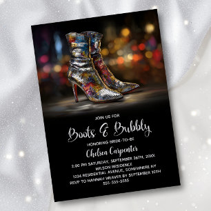Silver Sequin Boots and Bubbly Bridal Shower Invitation