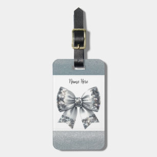 Silver Sequin Bow Silver Glitter  Luggage Tag