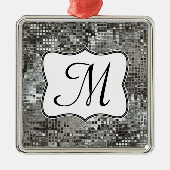 Silver Sequin Dazzle Gli Monogram Initial Ornament (Front)