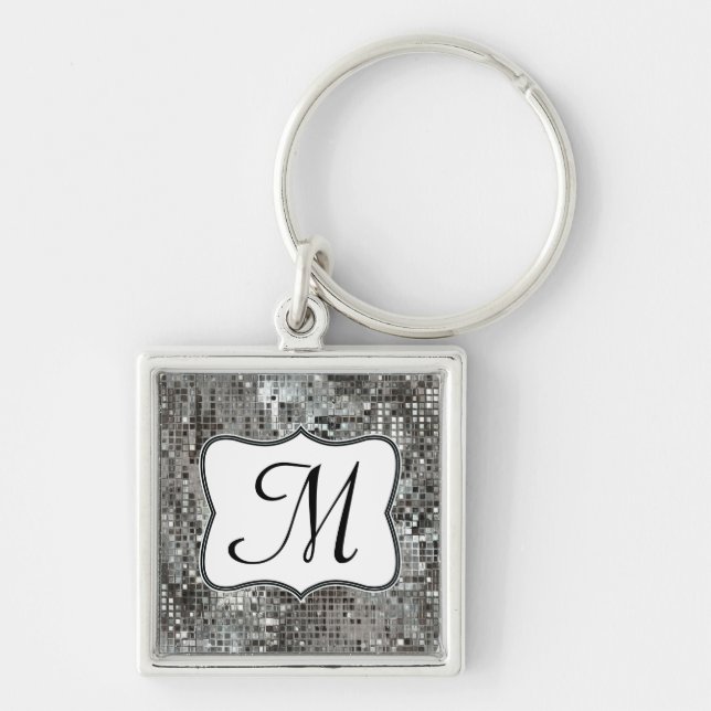 Silver Sequin Dazzle Glitz Glam Disco Key Chain (Front)