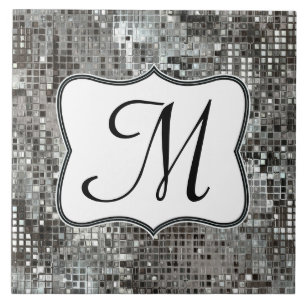 Silver Sequin Dazzle Glitz Monogram Display Tile
