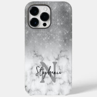 Silver Sequin Diamonds Marble Ombre Monogram