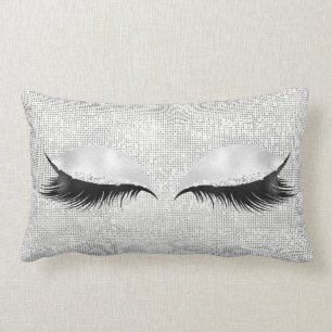 Silver Sequin Glitter Black Glam Makeup Lashes1 Lumbar Cushion