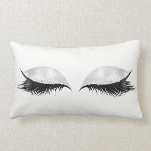 Silver Sequin Glitter Black Grey Makeup Lashes Lumbar Cushion