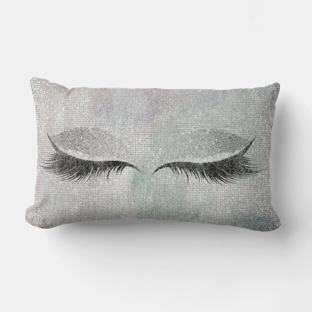 Silver Sequin Glitter Black Painting Makeup Lashes Lumbar Cushion (Front)