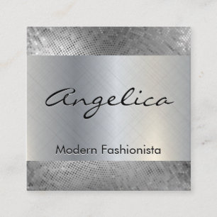 Silver Sequin Pattern Silver Metallic Background Square Business Card