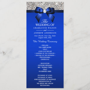 Silver Sequin Royal Blue Bow Wedding Program