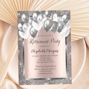 Silver  Sequins Balloons Rose Gold Retirement  Invitation