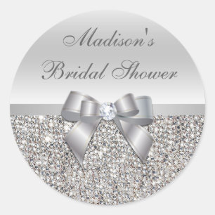 Silver Sequins Bow Bridal Shower Stickers