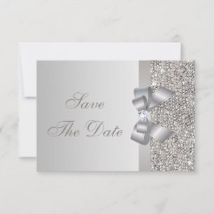 Silver Sequins, Bow & Diamond Save the Date