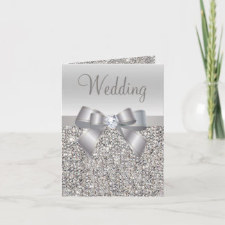 Silver Sequins, Bow & Diamond Wedding Invites