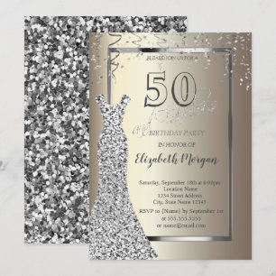 Silver Sequins Dress Gold 50th Birthday Invitation