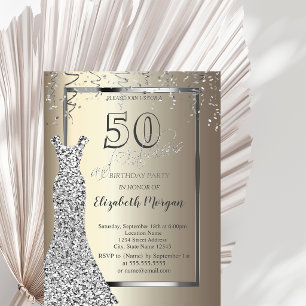 Silver Sequins Dress Gold 50th Birthday Invitation