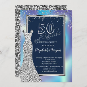 Silver Sequins Dress Holographic 50th Birthday Invitation