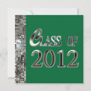 Silver Sequins Green Graduation Invitations