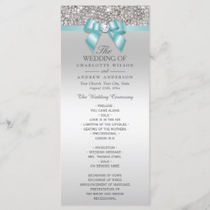 Silver Sequins Light Teal Bow Wedding Program