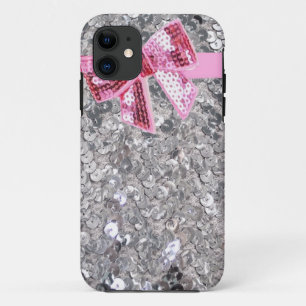 silver sequins/pink bow iphone5 case