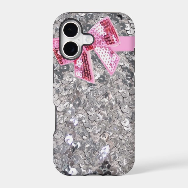 silver sequins/pink bow iphone5 case (Back)