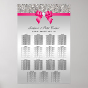 Silver Sequins Pink Bow Wedding Seating Chart