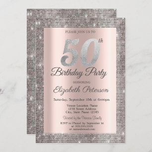 Silver Sequins Rose Gold 50th Birthday Party Invitation