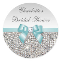Silver Sequins Teal Bow Diamond Bridal Shower