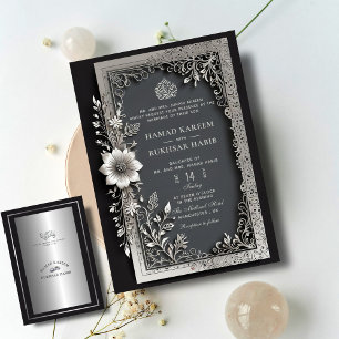 Silver Serenity & Floral Elegance Islamic Wedding Invitation