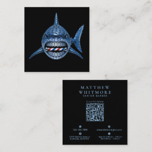 Silver Shark Razor Barber Shop Logo Hair Stylist Square Business Card