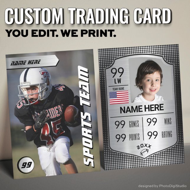 Silver Shield Football Trading Card Player Cards (Custom Football Trading Card, Silver Shield Player Card)