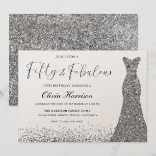 Silver Shimmer Dress Fifty Fabulous 50th Birthday Invitation