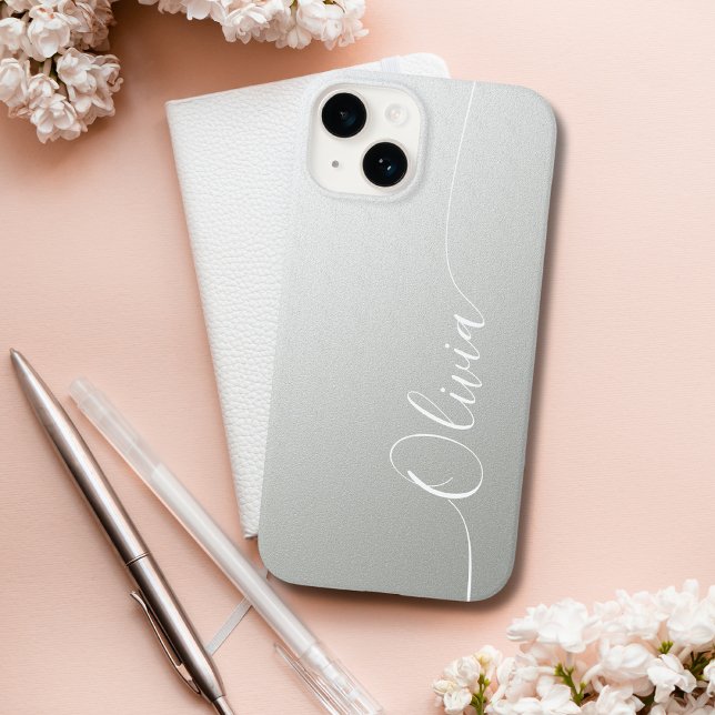 Silver Shimmer Elegant Calligraphy Script Name Case-Mate iPhone Case (Creator Uploaded)