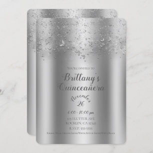 Silver Shimmer Flutter Butterfly Quinceañera Party Invitation