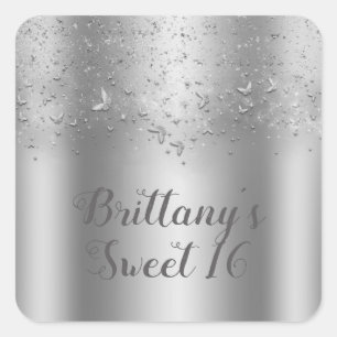 Silver Shimmer Flutter Butterfly Sweet 16 Party Square Sticker