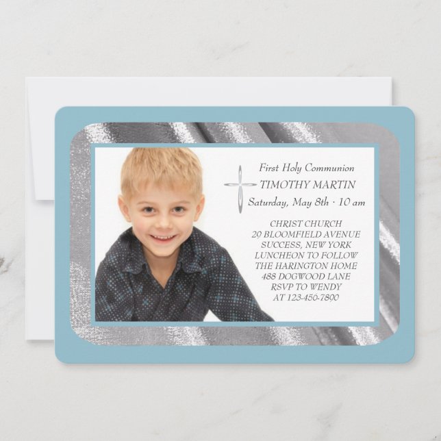 Silver Shimmer Photo Communion Invitation (Front)