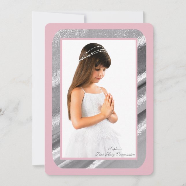 Silver Shimmer Photo Pk First Communion Invitation (Front)