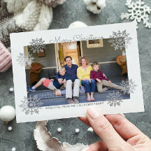 Silver Shimmering Chic Snowflake Holiday Photo
