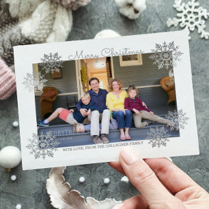 Silver Shimmering Chic Snowflake Holiday Photo