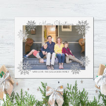 Silver Shimmering Chic Snowflake Holiday Photo