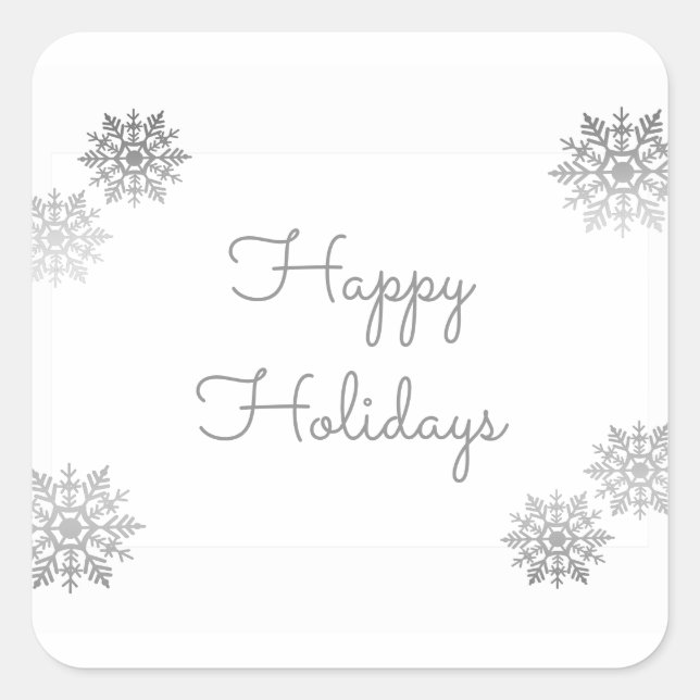 Silver Shimmering Chic Snowflake Holiday Square Sticker (Front)