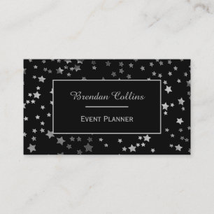 Silver Shimmering Stars Elegant Black Business Card