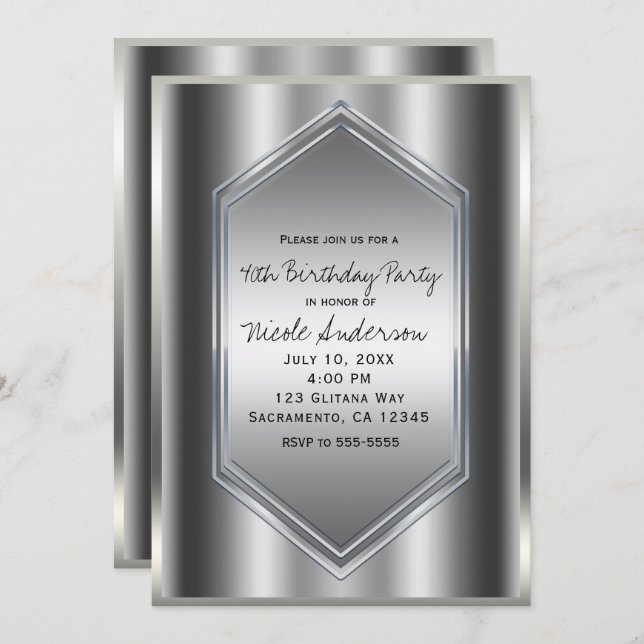 Silver Shine Glamour Chic Birthday Party Any Event Invitation (Front/Back)