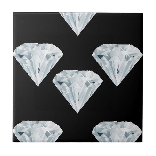 Silver shiny diamonds on black ceramic tile (Front)