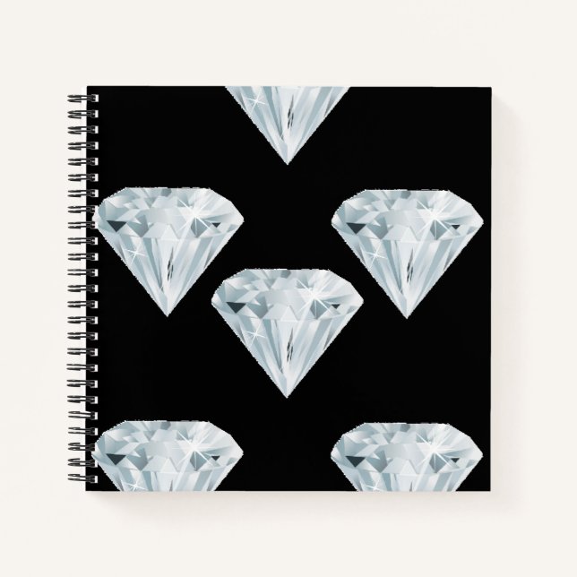 Silver shiny diamonds on black notebook (Front)