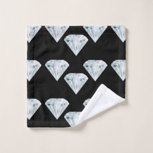 Silver shiny diamonds on black wash cloth