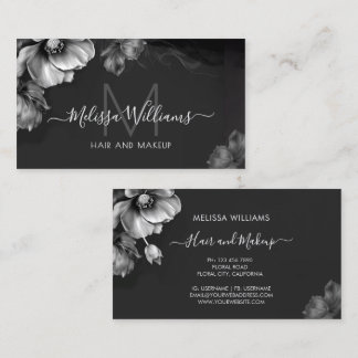 Silver Shiny Flowers Black  Business Card