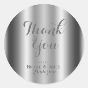 Silver Shiny Glam Elegant Custom Wedding Favour Classic Round Sticker
