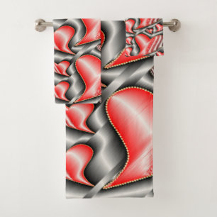 silver,shiny, love, heart, red, valentine, romanti bath towel set